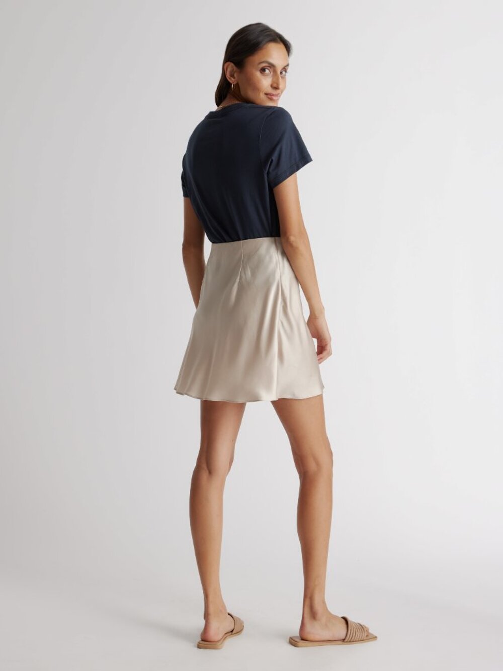 Quince 100% Washable Silk Mini Skirt in Champagne - Picture 2 of 5